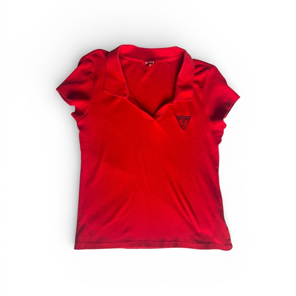 Guess Red V-Neck Short Sleeve Polo Top